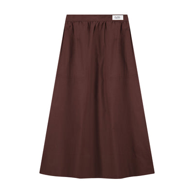 Cotton Gathered Skirt - Brown