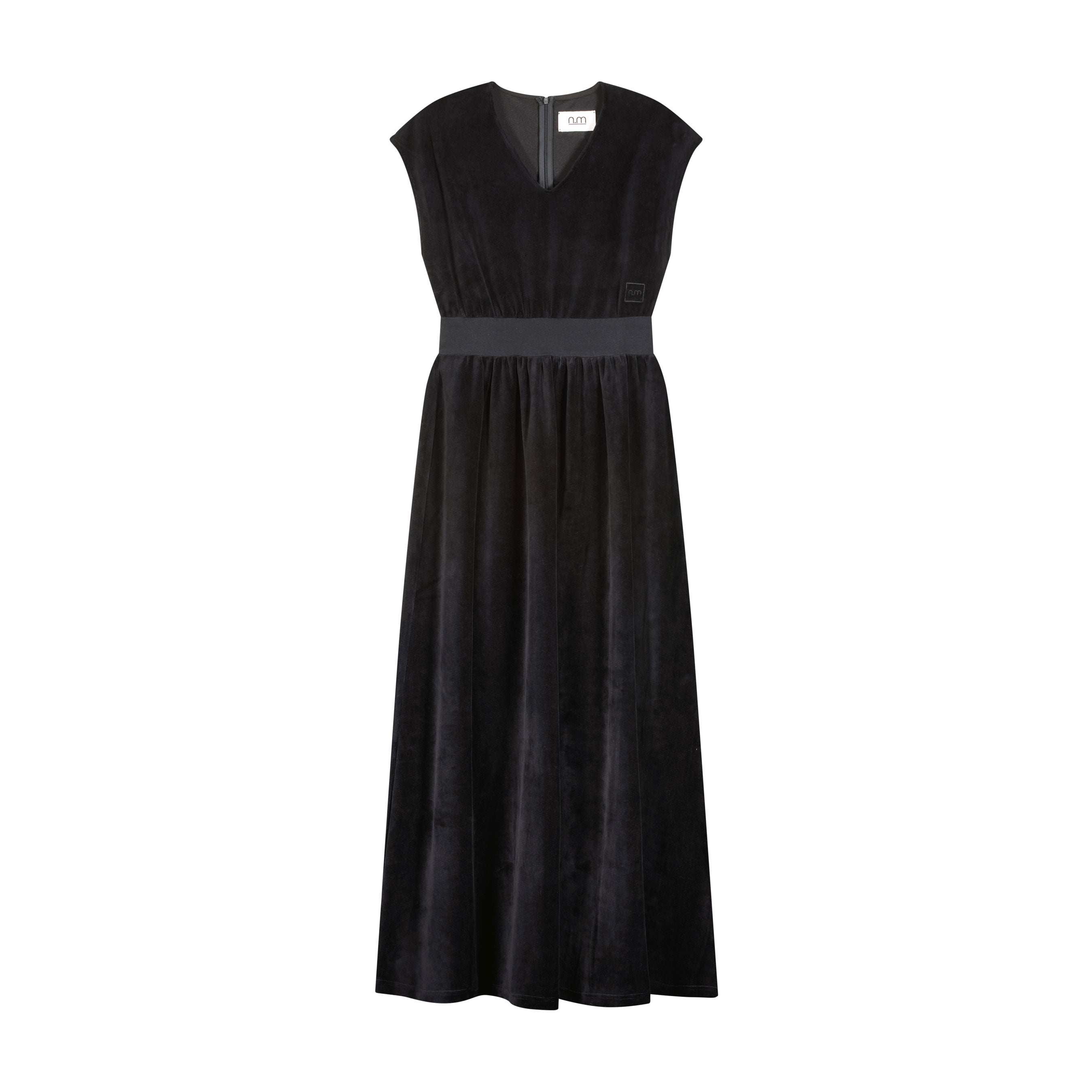 Velour V Neck Maxi - Black