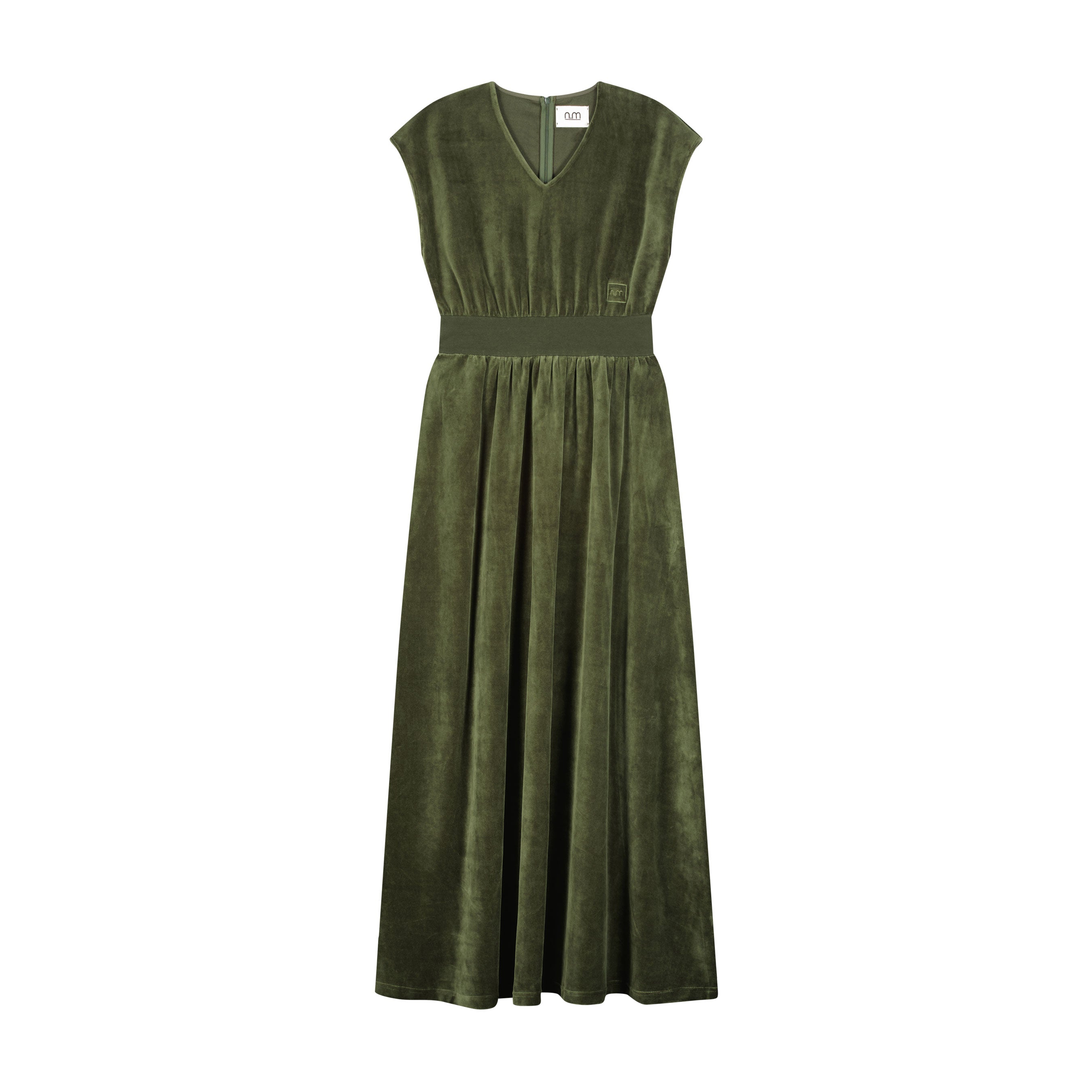 Velour V Neck Maxi - Green