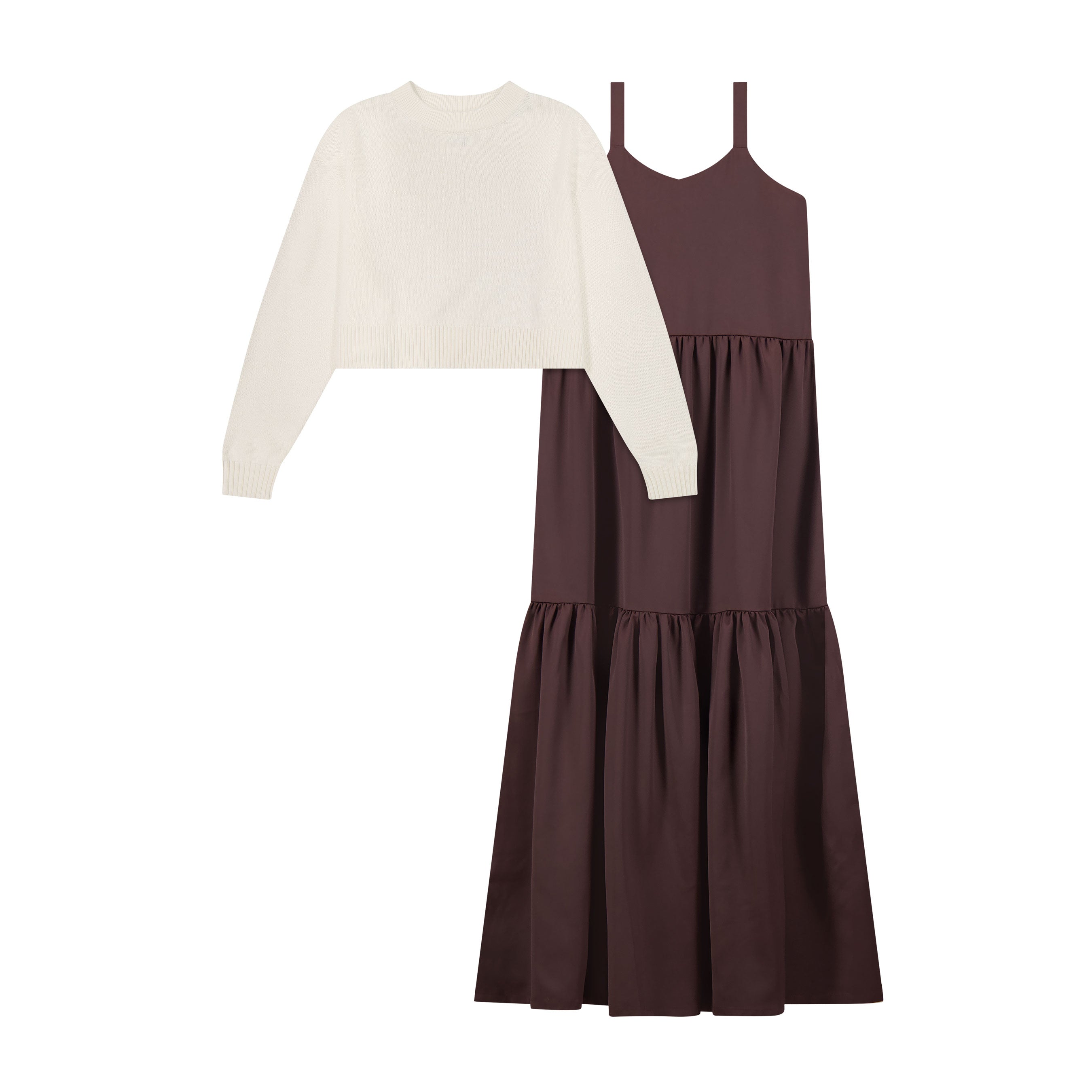 Knit Cropped Sweater For Slip Maxi - Ivory