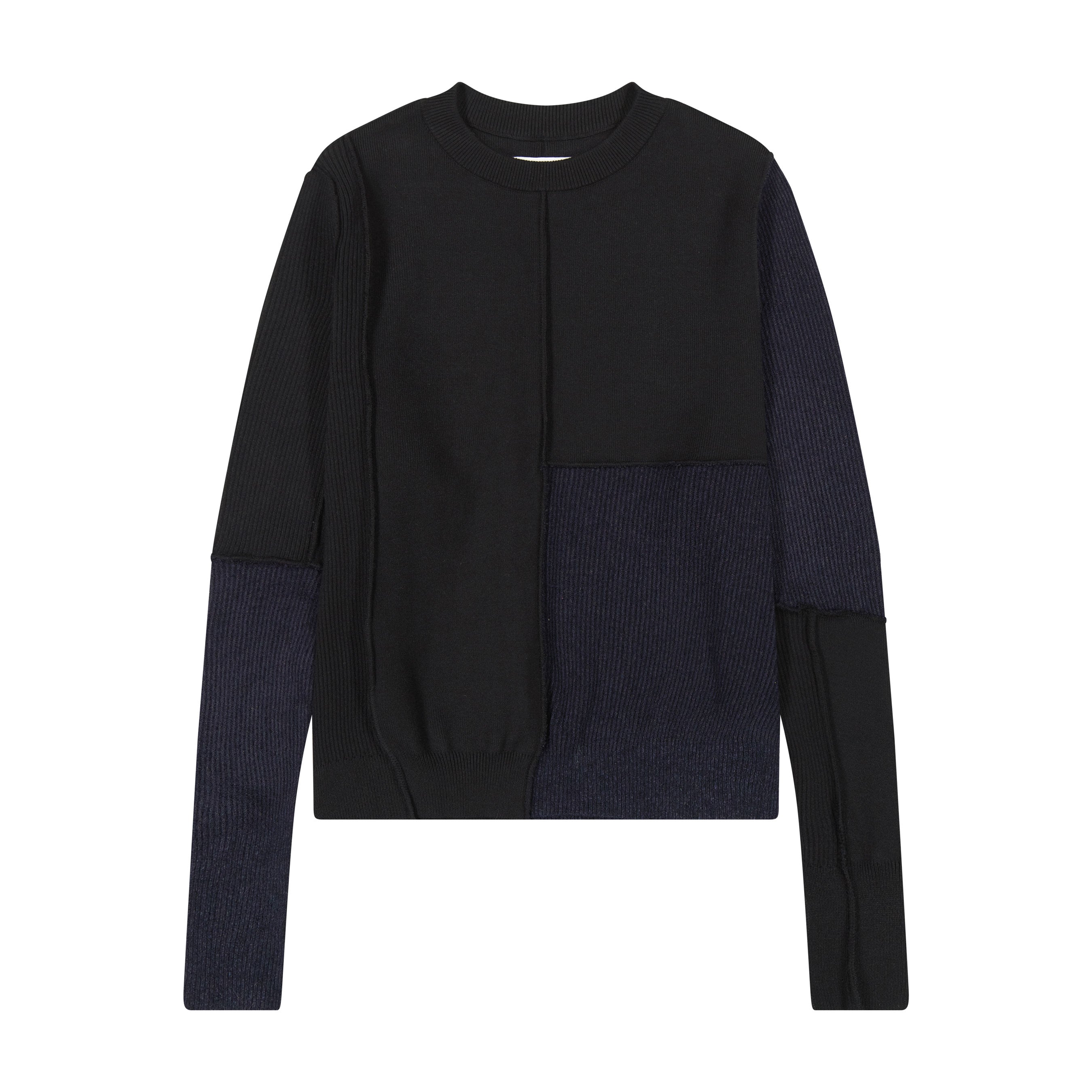 Mixed Media Crewneck Sweater - Black
