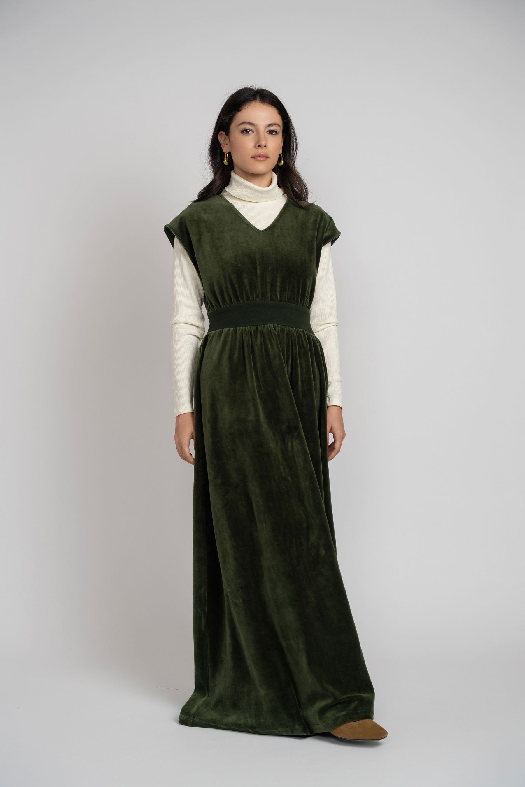 Velour V Neck Maxi - Green