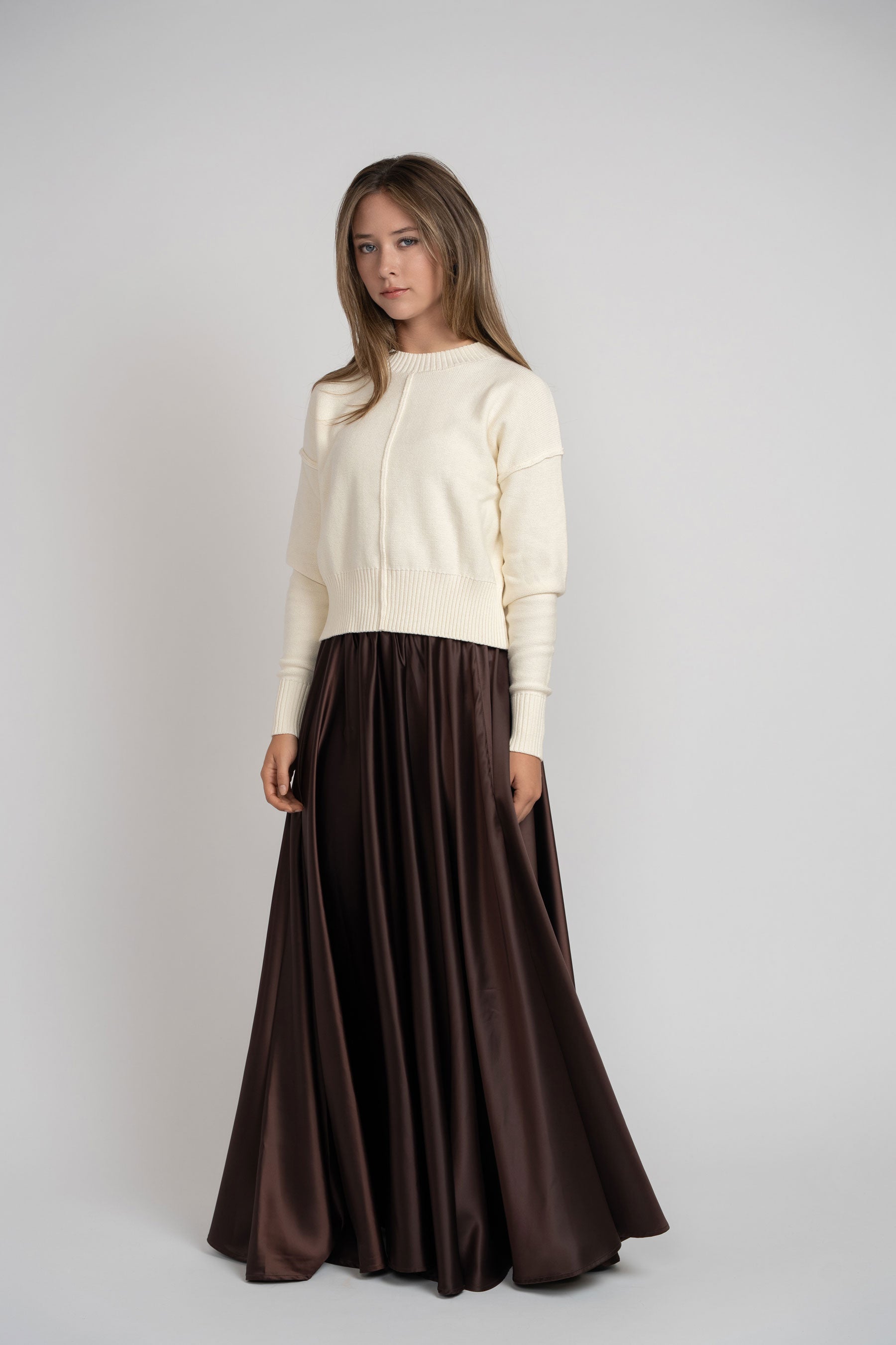 Maxi Circle Silky Skirt - Brown