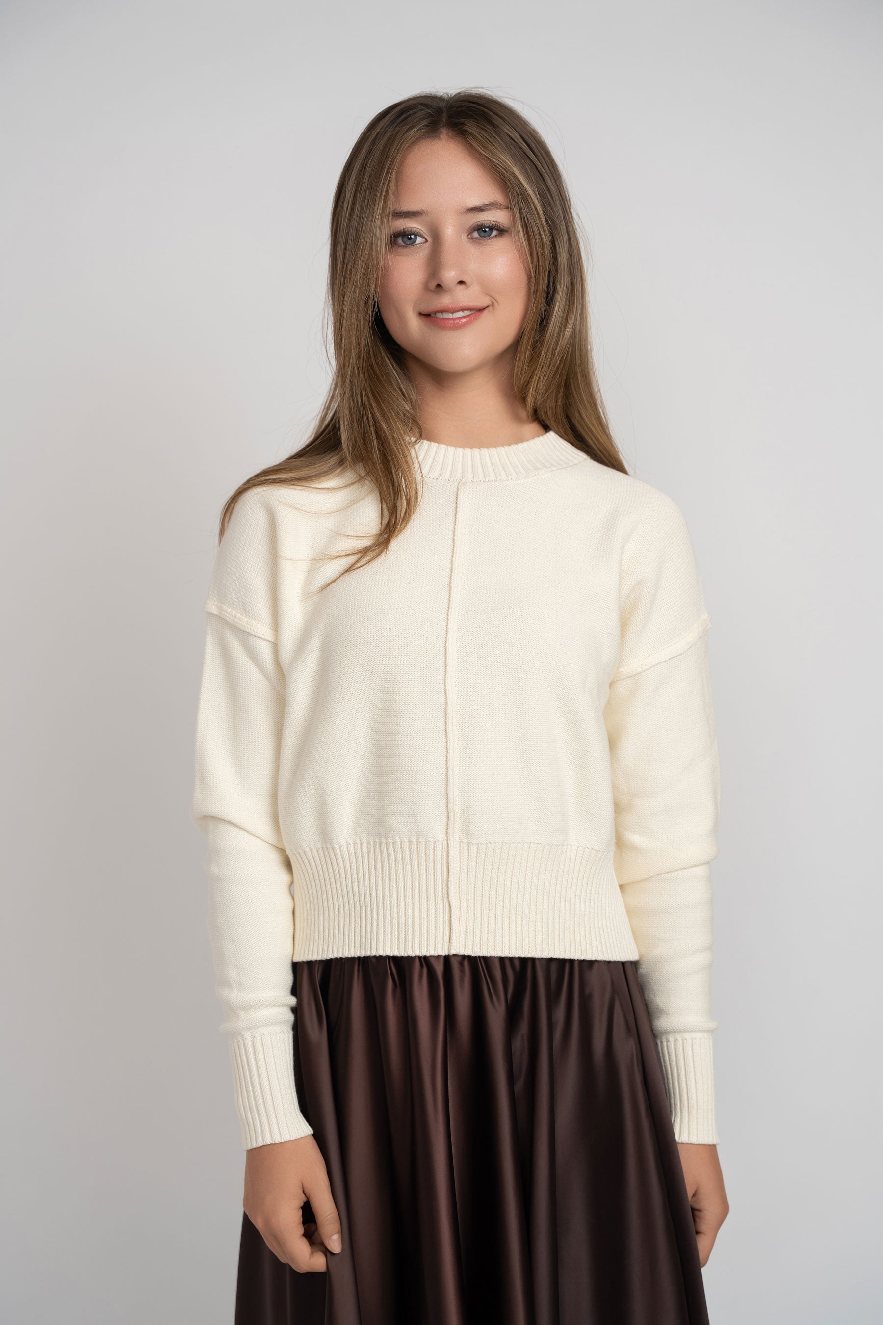 Crewneck Seamed Sweater - Ivory