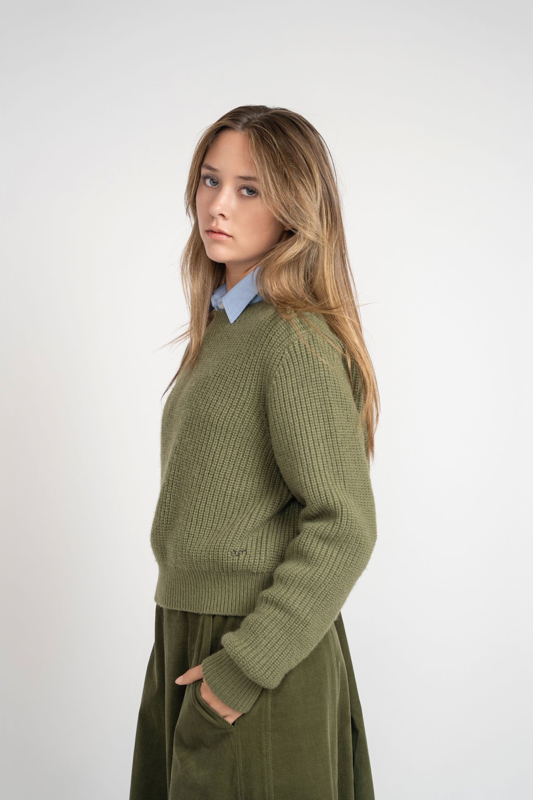 Corduroy Skirt With Big Pockets - Green