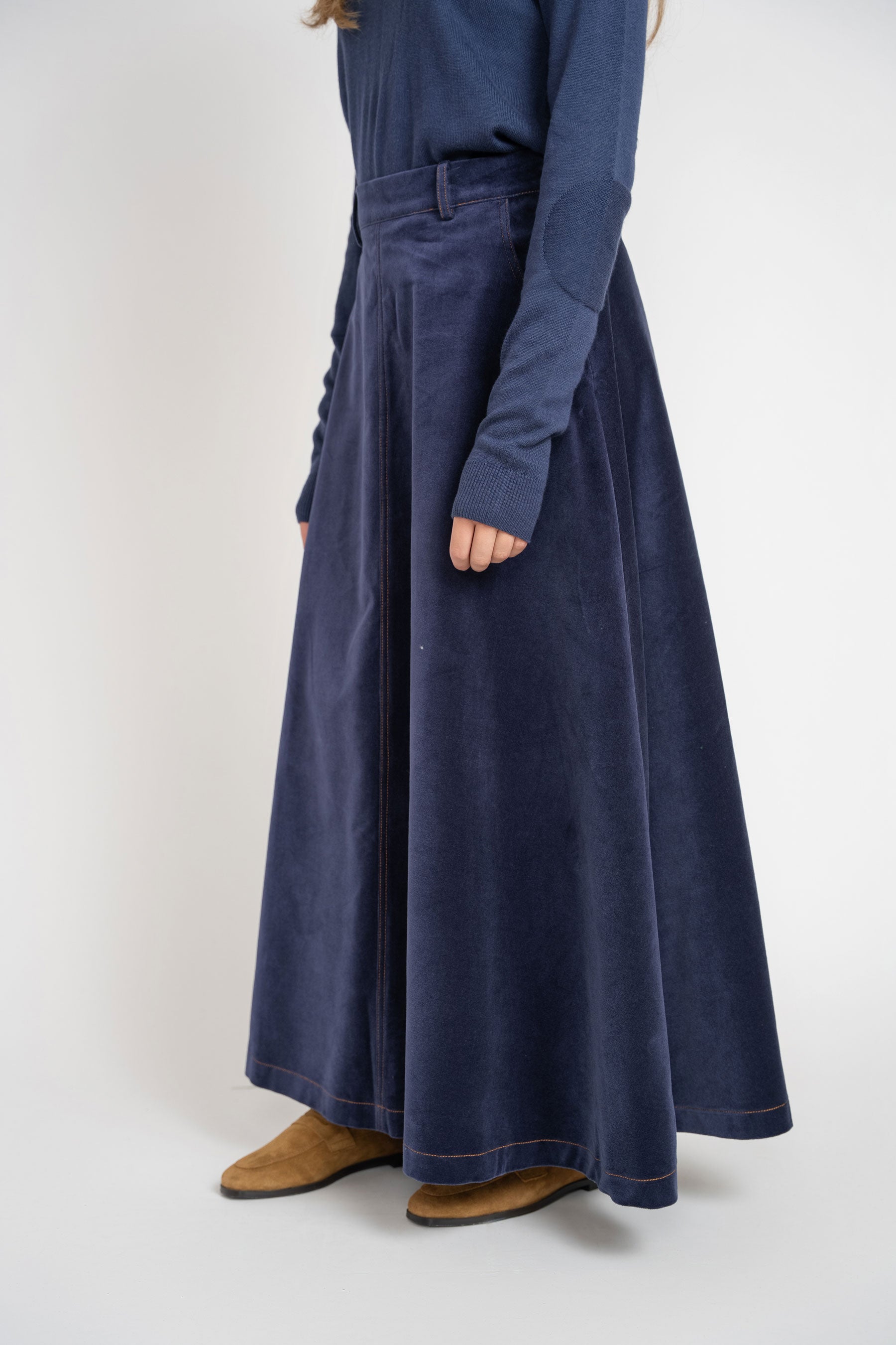 Navy Velour Velvet Skirt