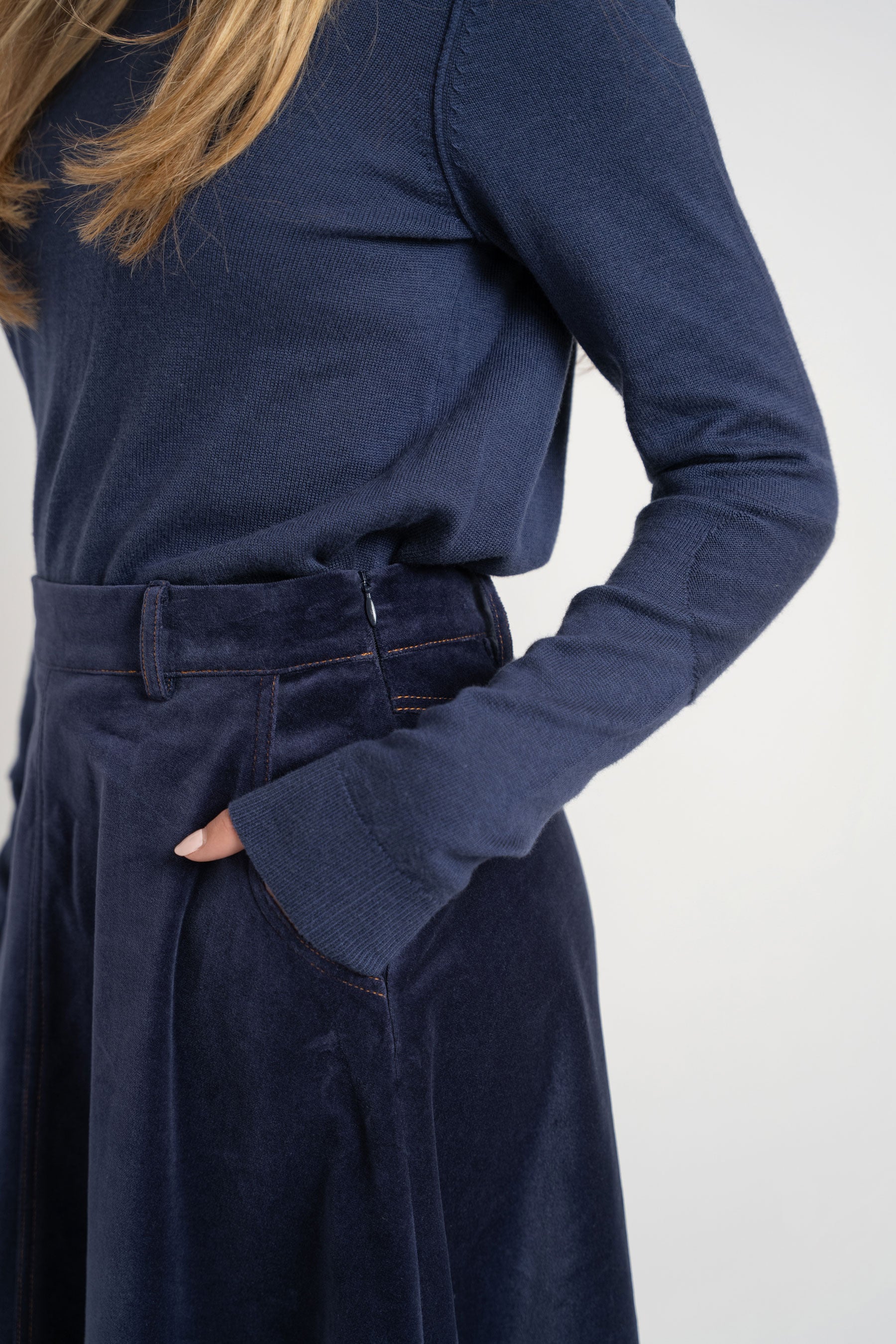 Navy Velour Velvet Skirt