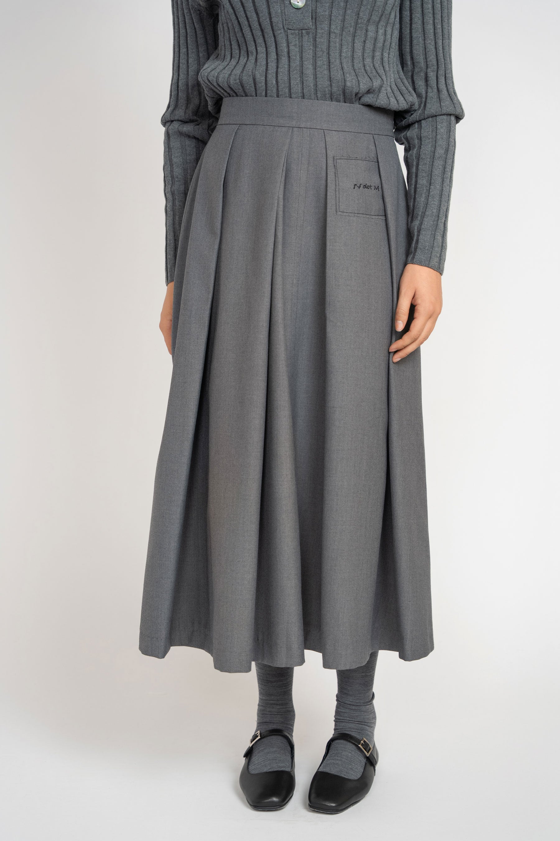 Pleated Wool Twill Skirt