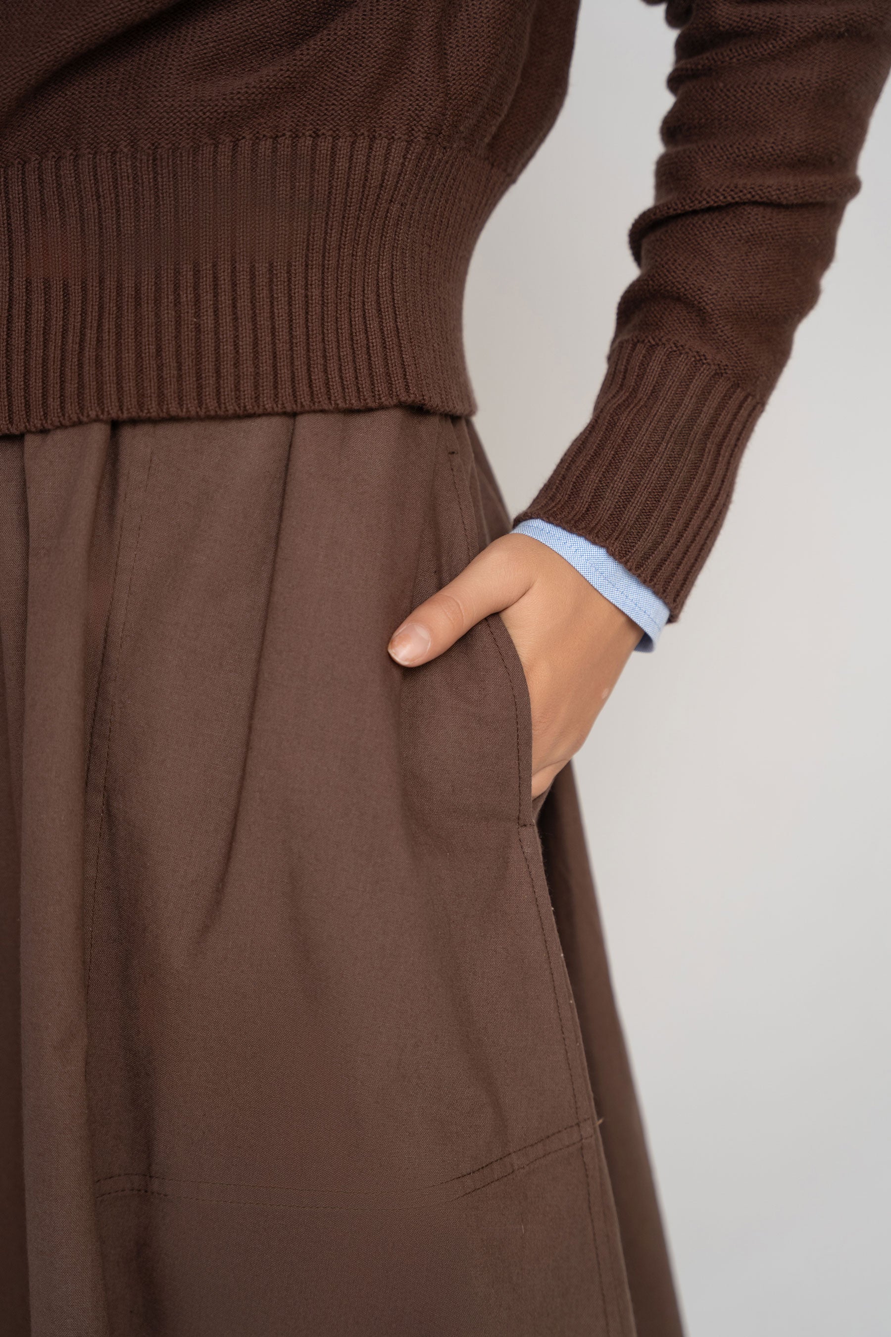 Cotton Gathered Skirt - Brown