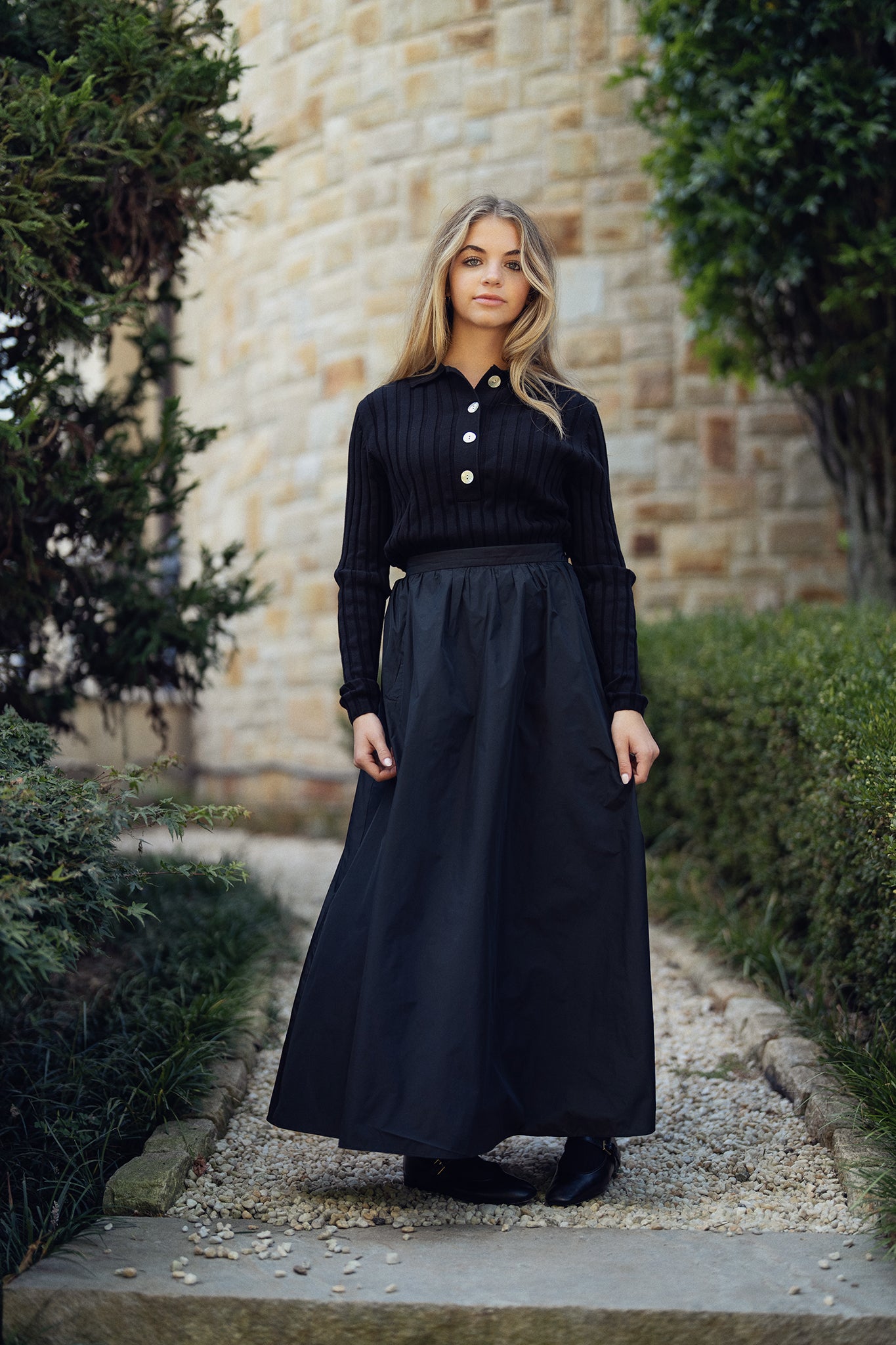 Taffeta Gathered Skirt - Black