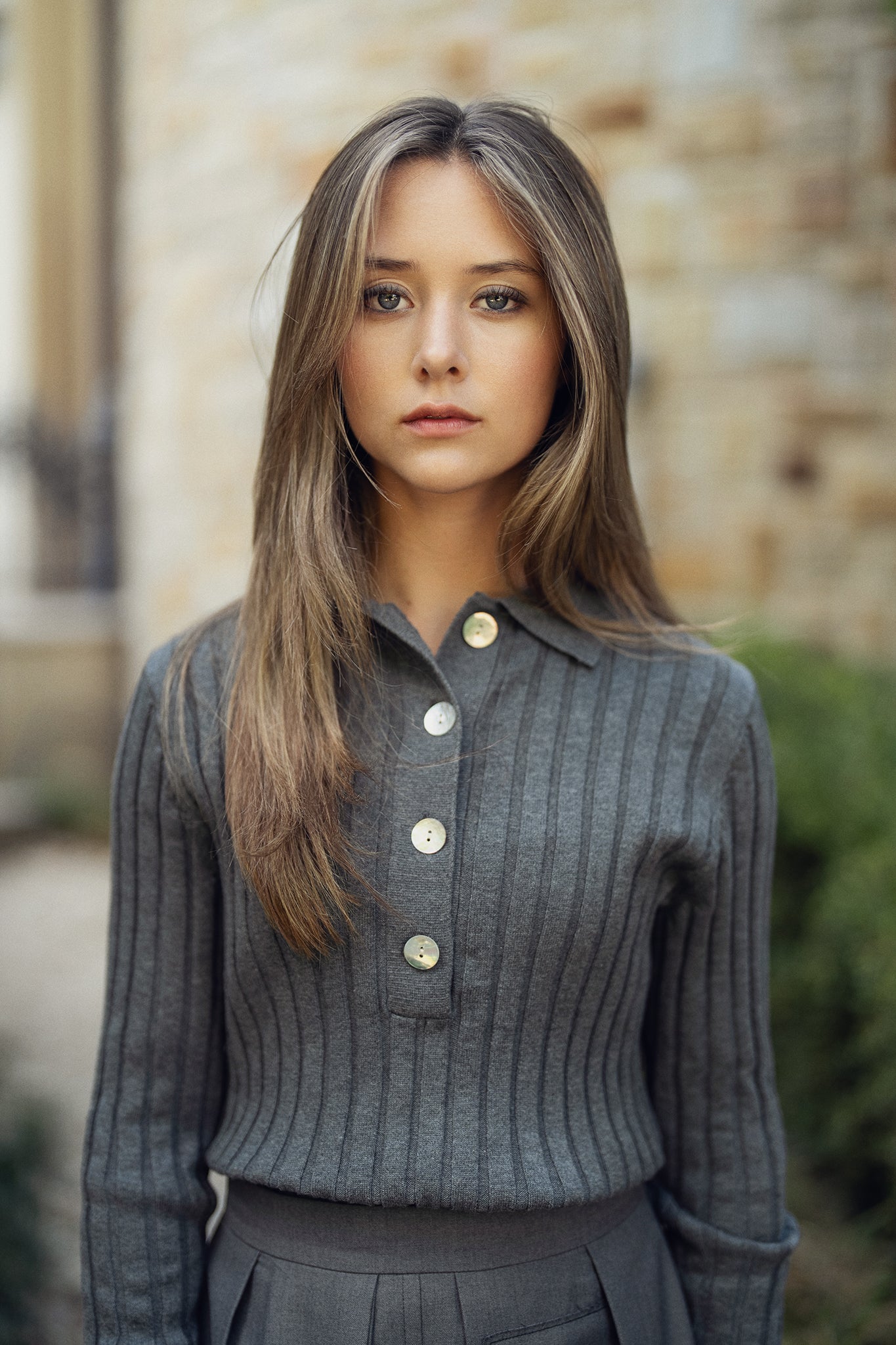 Ribbed Polo Sweater - Grey