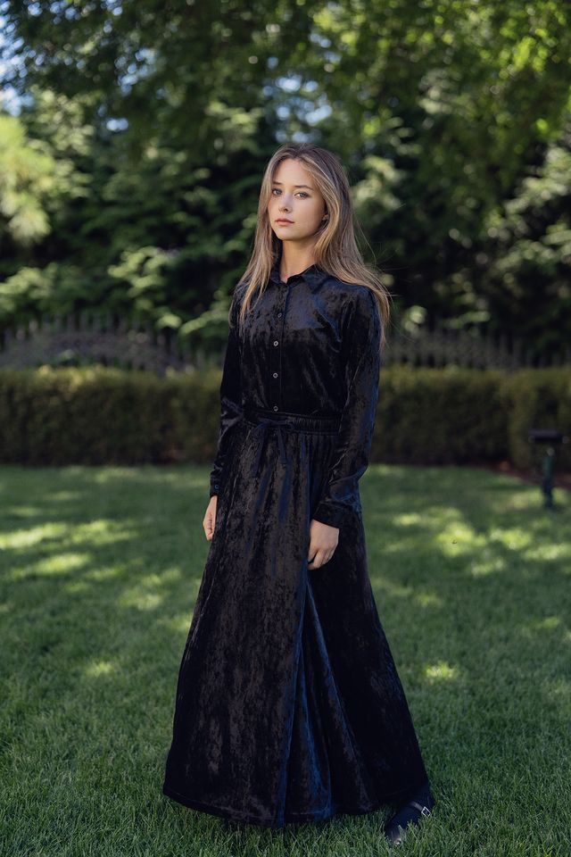 Crushed Velvet Button Down Set - Black
